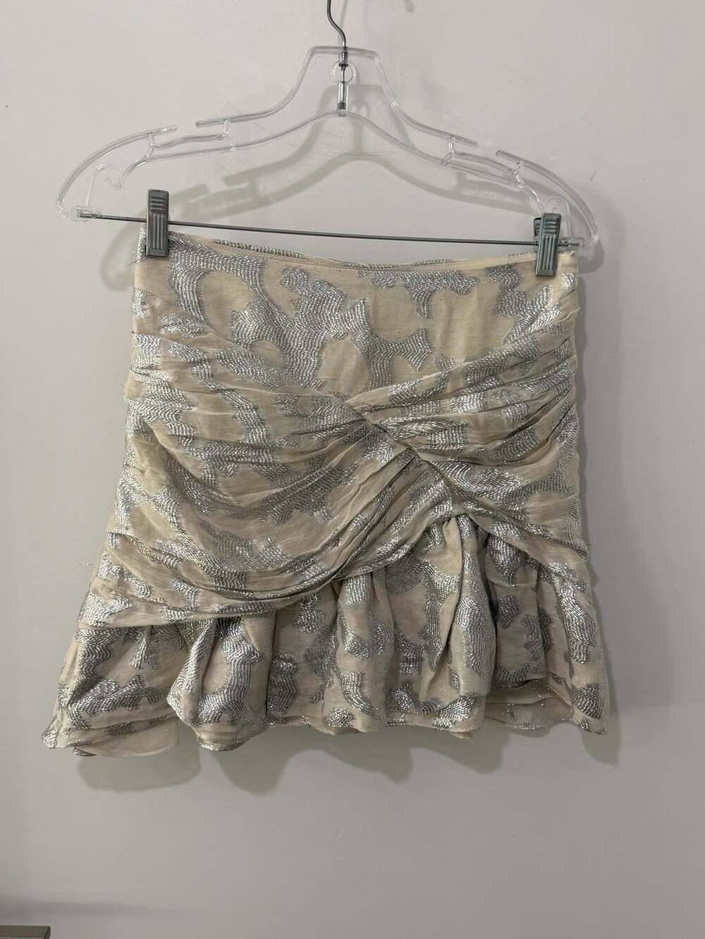 IRO Ovidas Metallic Ruched Mini Skirt in Ecru/Silver